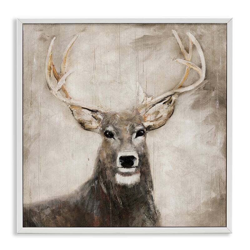 Stupell Gazing Deer in Neutrals Framed Giclee Art Design By Sally Swatland - 12 x 12 - White