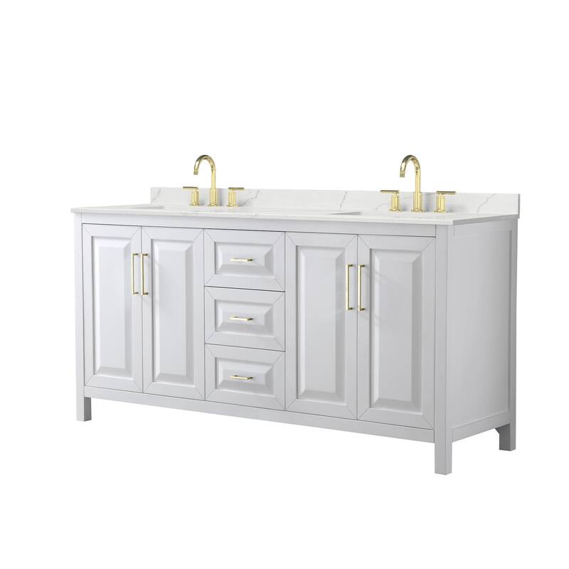 Wyndham Collection WCV252572D-QTZ-US3MXX Daria 72" Free Standing - White / Giotto Quartz Top / Brushed Gold Hardware