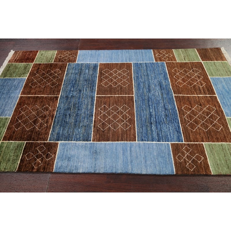 Geometric Gabbeh Kashkoli Oriental Area Rug Wool Hand-knotted Carpet - 3'10" x 6'5"