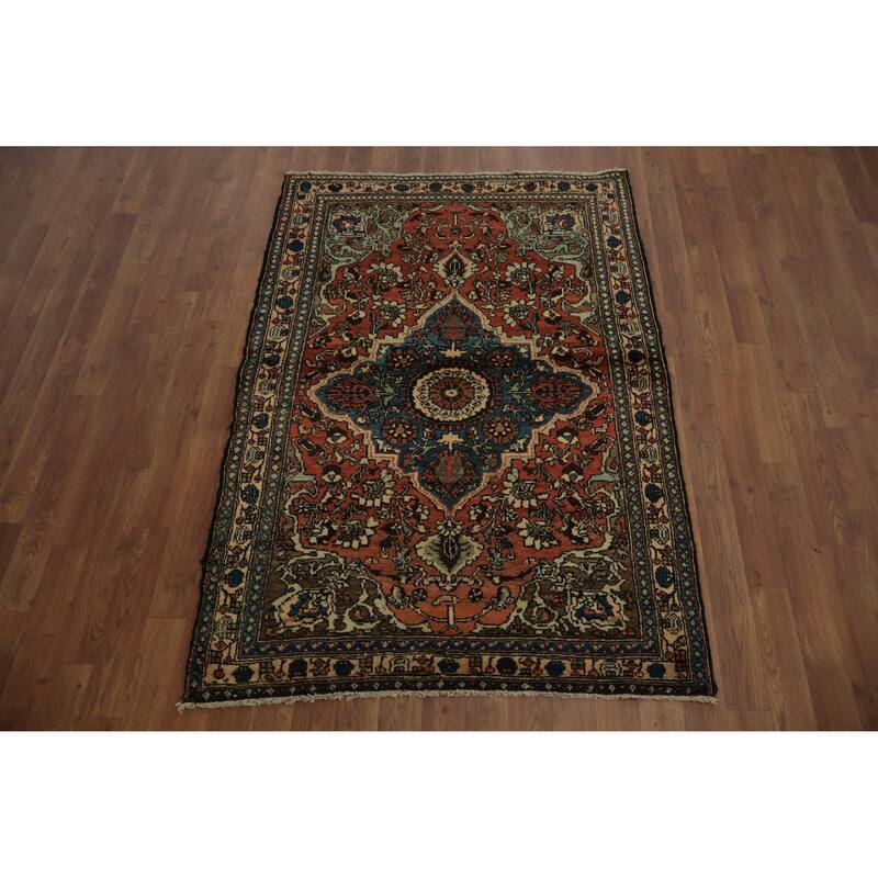 Hand Knotted Oriental 100% Wool Carpet Traditional Floral Oranges & Rust Hamedan Area Rug - 5' 0'' X 3' 6''