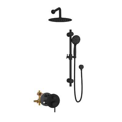 Refuge 10-in Rain Showerhead Combo with Adjustable Handshower Slide Bar and Pressure Balanced Mixing Valve Matte Black 1.8 GPM