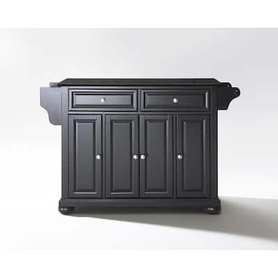 Kitchen Island Cart with Granite Top - Portable Kitchen Storage Island, Modern Kitchen Furniture, Black