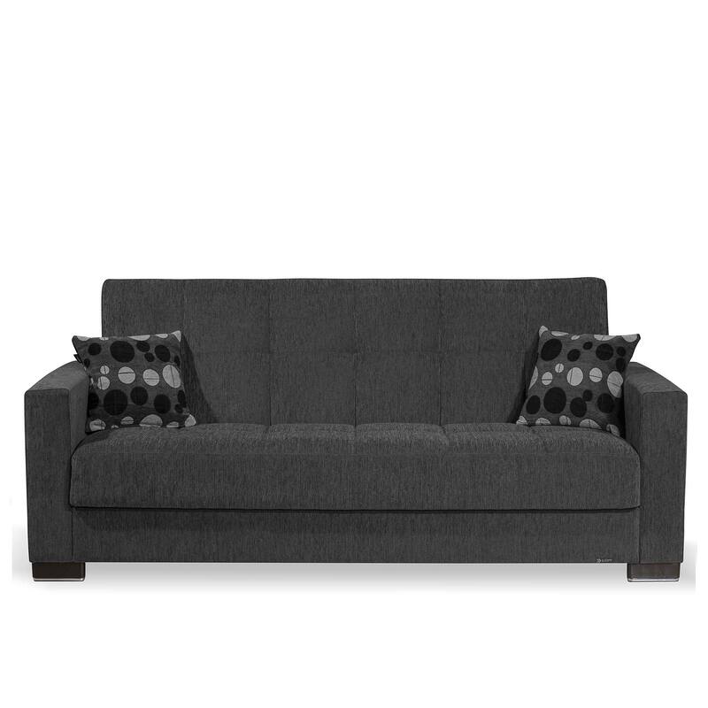 HomeRoots 87" Dark Gray Chenille Convertible Futon Sleeper Sofa And Toss Pillows With Storage