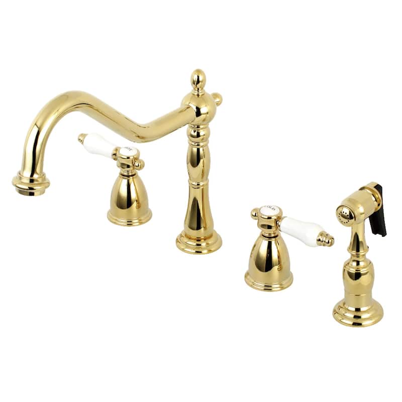 Kingston Brass Heritage Porcelain Kitchen Faucet with Side Spayer - 16'' (L) x 9-1/16'' (W) x 9-3/8'' (H)