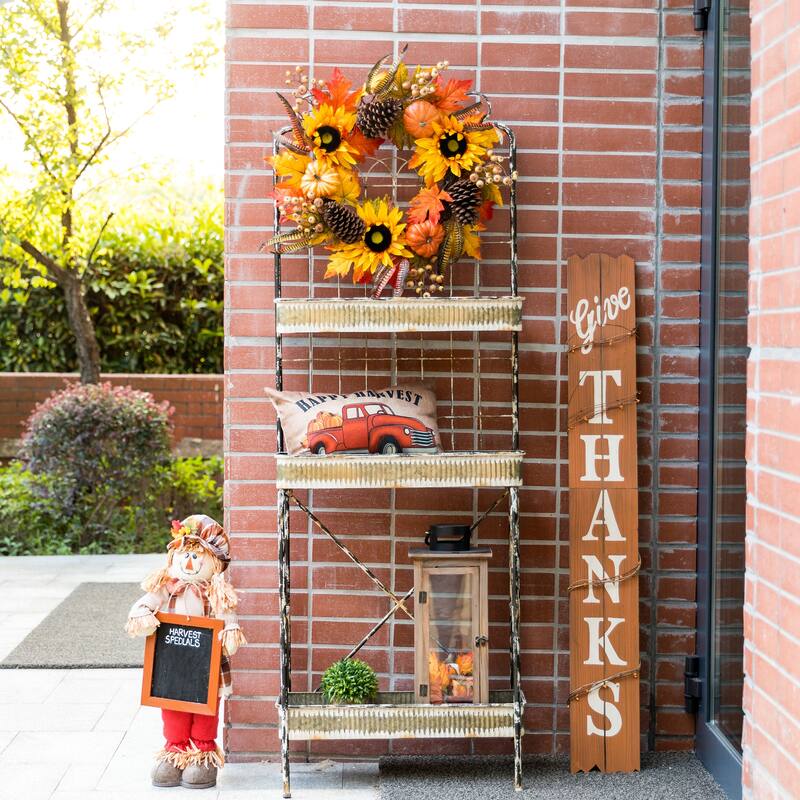 Glitzhome Farmhouse 3 Tier Metal Outdoor Shelving Planter Stand Indoor Storage Rack