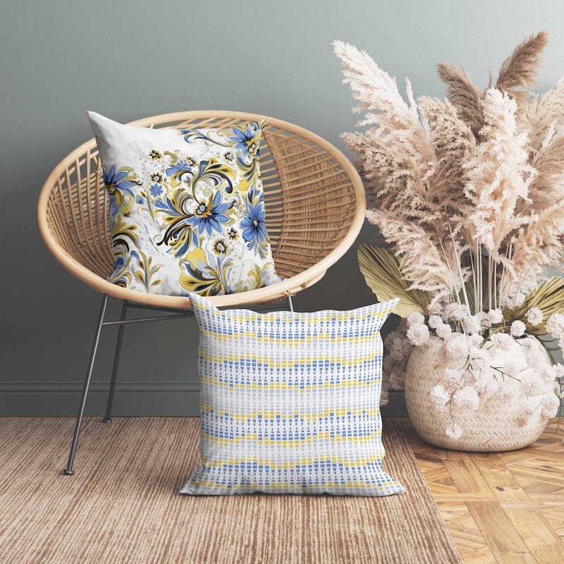 Wild Flora Fusion Indoor/Outdoor Reversible Throw Pillow Yellow and Blue