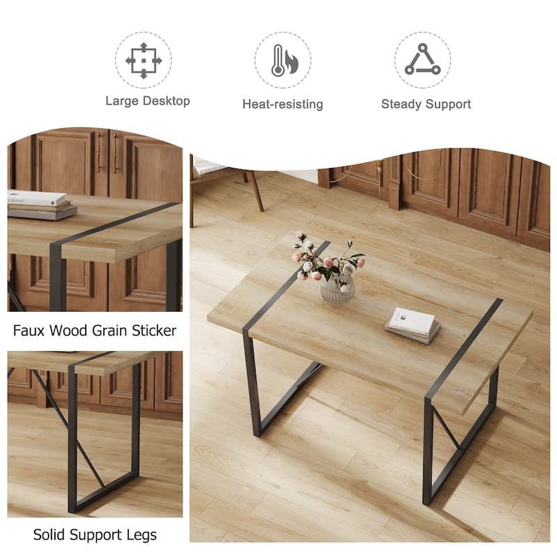 7-Piece Dining Table Set for 6, 55" Wood Kitchen Table with 6 Upholstered Chairs for Dining Room and Small Spaces