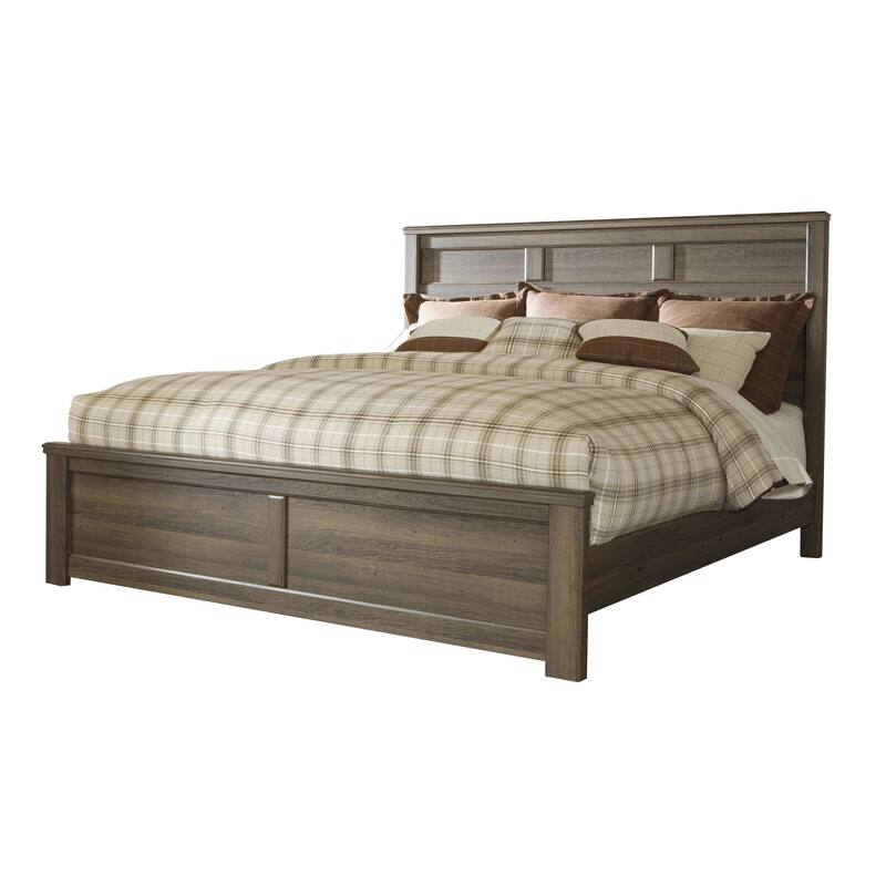 Joi King Size Bed, Plank Panel Design, Aged Oak Brown Rough Sawn