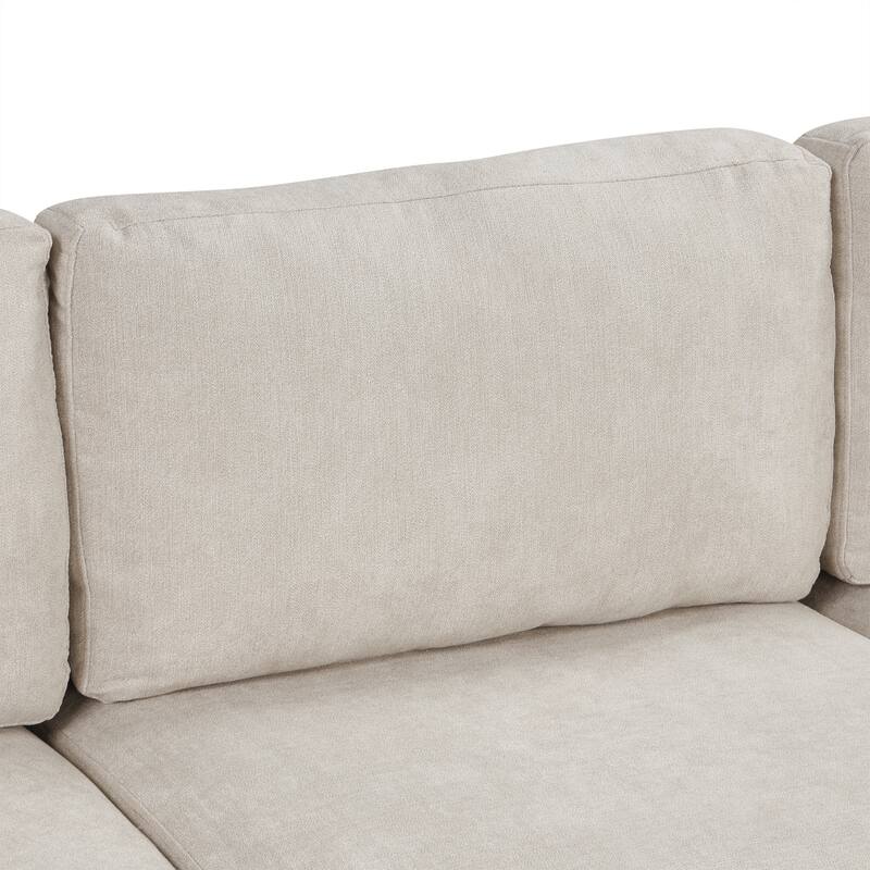 111" Chenille Curved 3-Seater Sofa with Removable Patterned Pillows