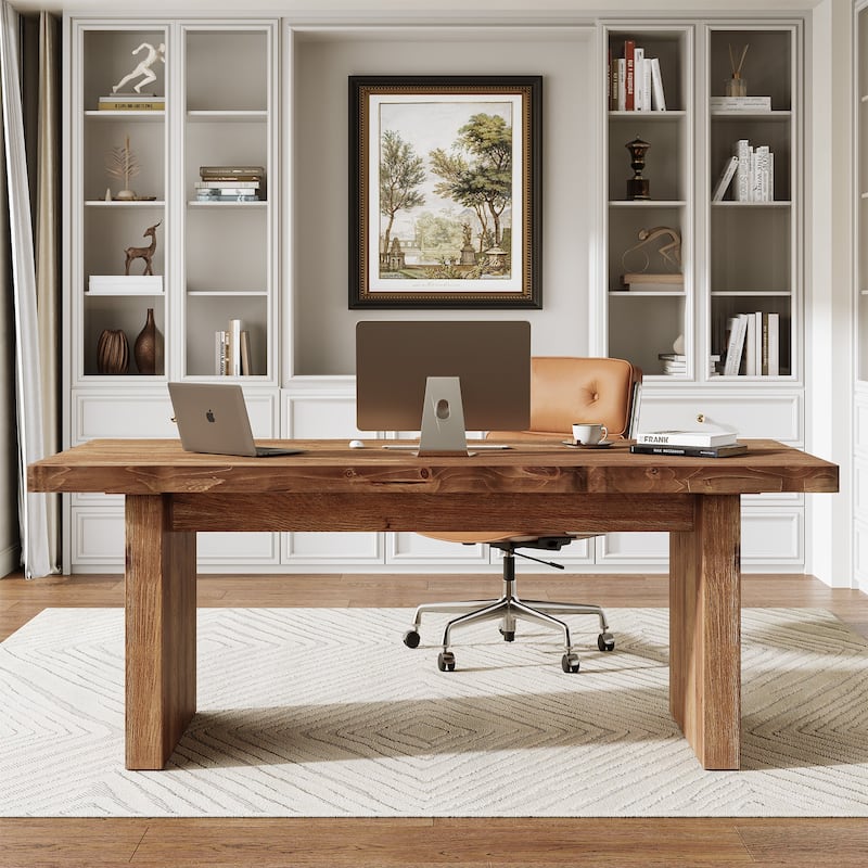 Solid Wood Executive Office Desk, 63" Large Computer Desk Workstation