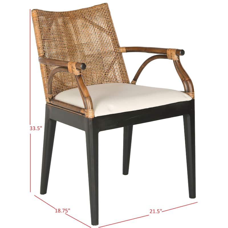 SAFAVIEH Vasatha Tropical Coastal Cushion Arm Chair - 21.5" W x 23.5" L x 32.3" H - 22"Wx24"Dx32"H