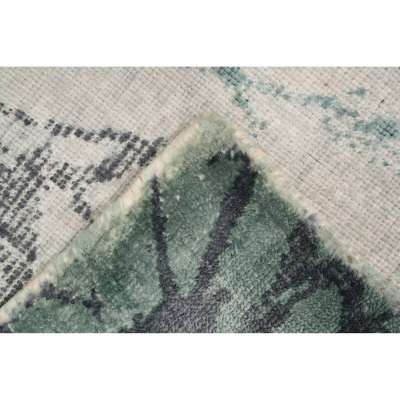 Hand Knotted Oriental Viscose Silk Carpet Modern Pictorial Green Abstract Area Rug - 7' 10'' X 5' 9''