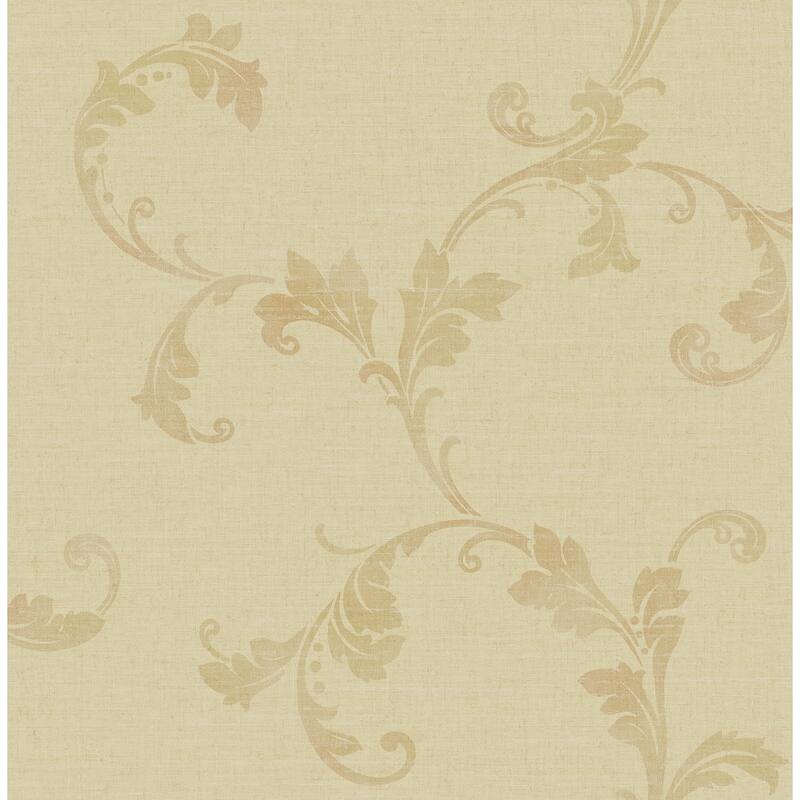 Seabrook Designs Corby Scroll Unpasted Wallpaper - 20.5 in. W x 33 ft. L - Metallic Khaki & Pink Peach