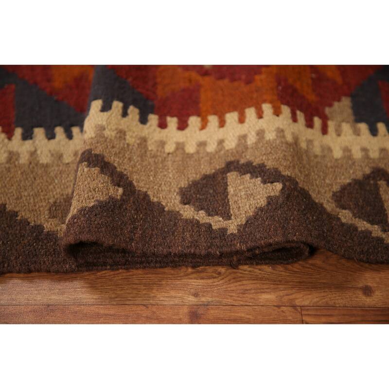Reversible Kilim Geometric Area Rug Hand-woven Wool Carpet - 3'2" x 5'4"