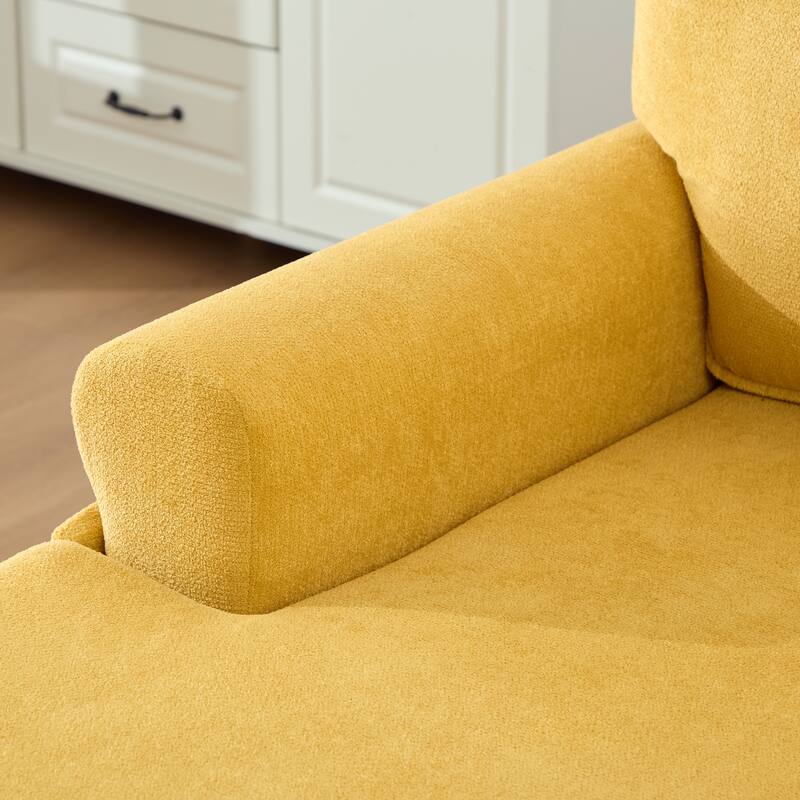 Modern Chaise Lounge Single Sofa Chair, Chenille Fabric Recliner Armchair with Side Pockets and Wooden Legs