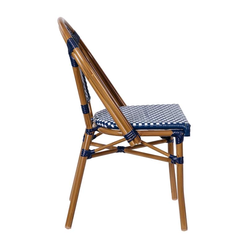 2 Pack All-Weather Commercial Paris Chairs with Bamboo Print Frame