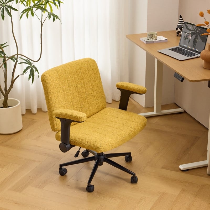 Speckled Chenille Swivel Chair With Flip-Up Arms For Cross-Legged