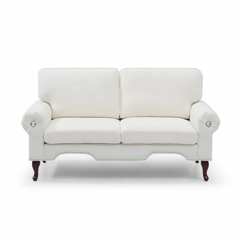 Linen Loveseat - Tufted Chesterfield Sofa - White - 66"
