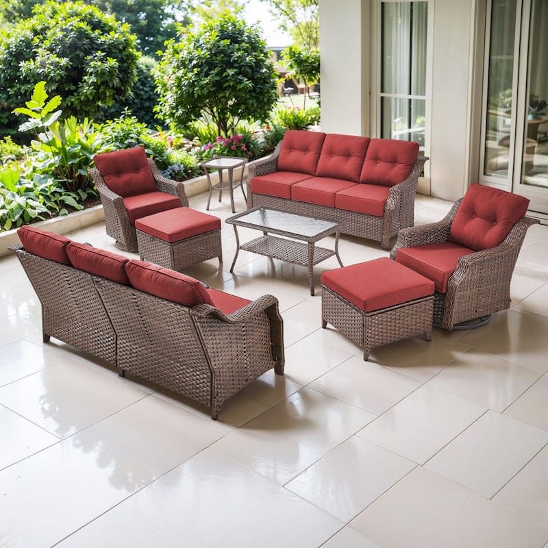 Artisan 8-Piece Patio Brown Wicker Sofa Conversation Set with 6-Inch Thick Cushions