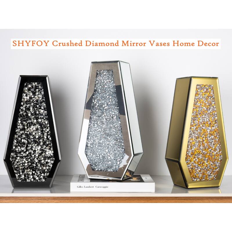 14In Modern Mirrored Flowers Vase,Crushed Diamond Glass Tall Vase