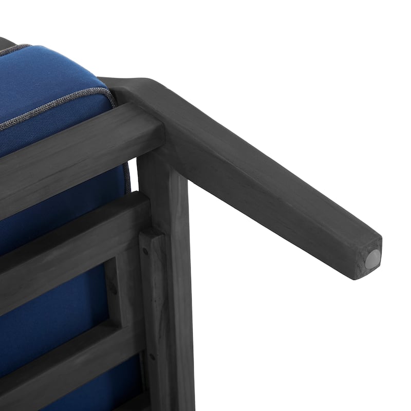 Set of 2 Outdoor Teak Wood Armchairs with Cushions, Patio Club Chairs