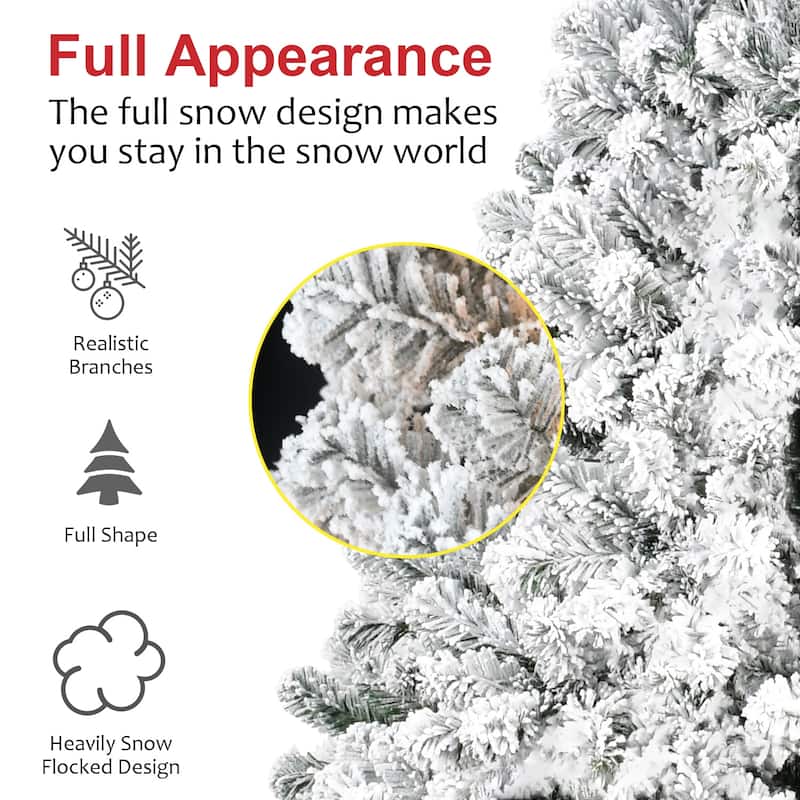 5FT Flocked Christmas Tree - Artificial Snowy Holiday Tree with 407 Tips, Full Shape PVC, Sturdy Metal Stand