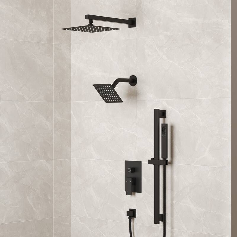 Dual Shower Head System with 10" High Pressure Handheld Spray And Slide Bar - Matte Black