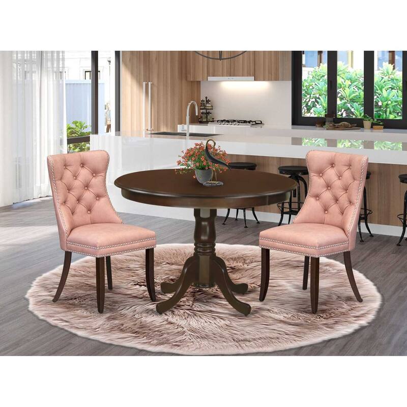 3-Piece Mahogany Finish Solid Wood Top-Round Dining Room Set-Seats 4