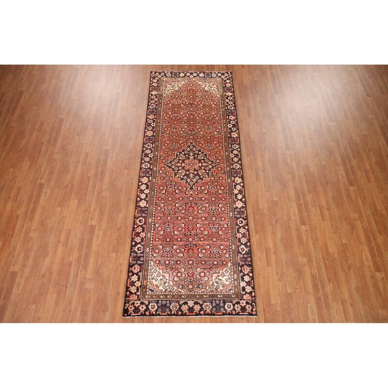 Hand Knotted Oriental 100% Wool Carpet Traditional Medallion Red Hamedan Runner Rug - 11' 0'' X 4' 0''