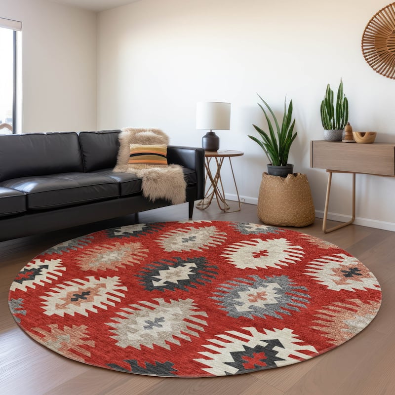 Machine Washable Indoor/ Outdoor Boho Tribal Chantille Rug