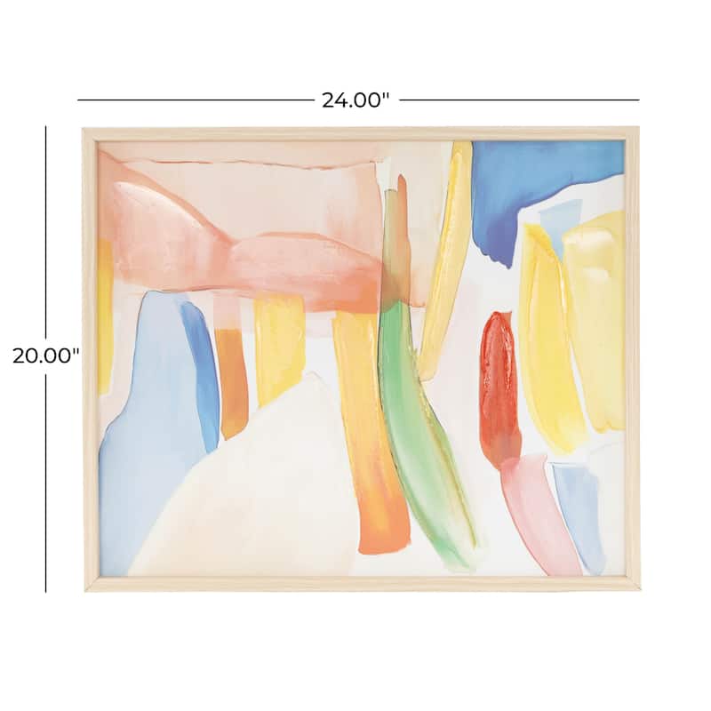 Canvas Abstract Framed Wall Art with Brushed Paint Strokes and Light Brown Frame - Multi Colored - Roche River Decor
