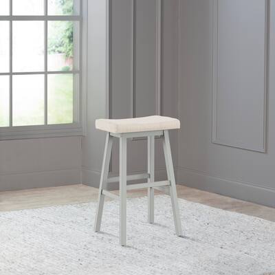 The Gray Barn Nettle Bank Wood Backless Bar Height Stool, Light Aged Blue - 29H x 18W x 17.5D