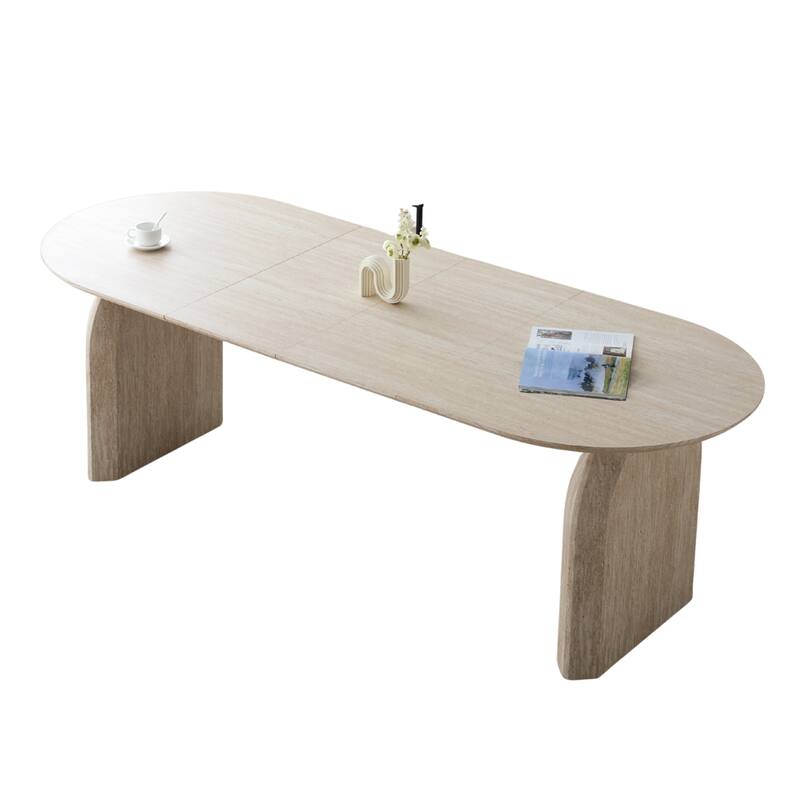 HOMYLIN Extendable Oval Dining Table with Dual Pillar Base