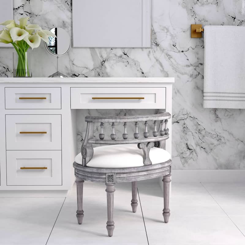 Hathaway 22.5 in. W Oval Upholstered and Wood Traditional Vanity Seat