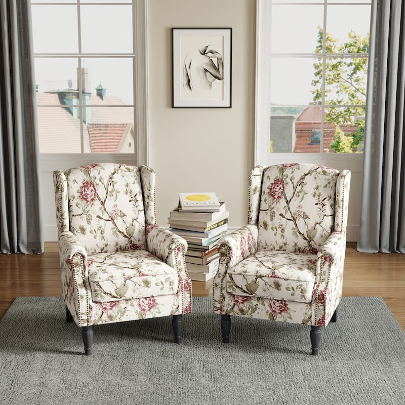 Upholstered Nailhead Trim Armchair Wingback Accent Chairs Set of 2