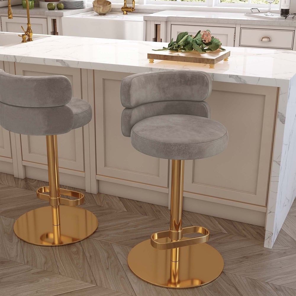 Modern Velvet Bar Stool with Height Adjustment and 360-Degree Swivel