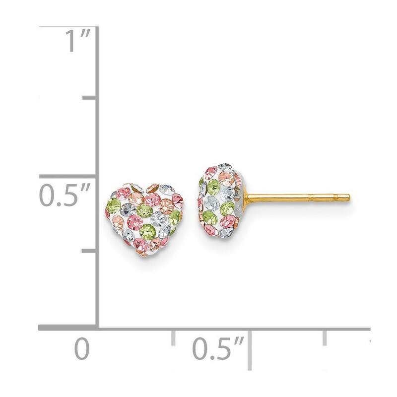 Curata 14k Yellow Gold Polished Pastel Rainbow Crystal 6mm Heart Post Earrings
