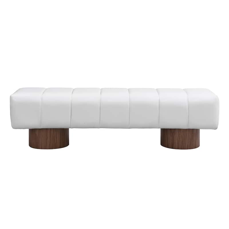 Roomfitters Upholstered Dining Bench for Dining Room, Beige Faux Leather Seat with Wood Legs, No Assembly