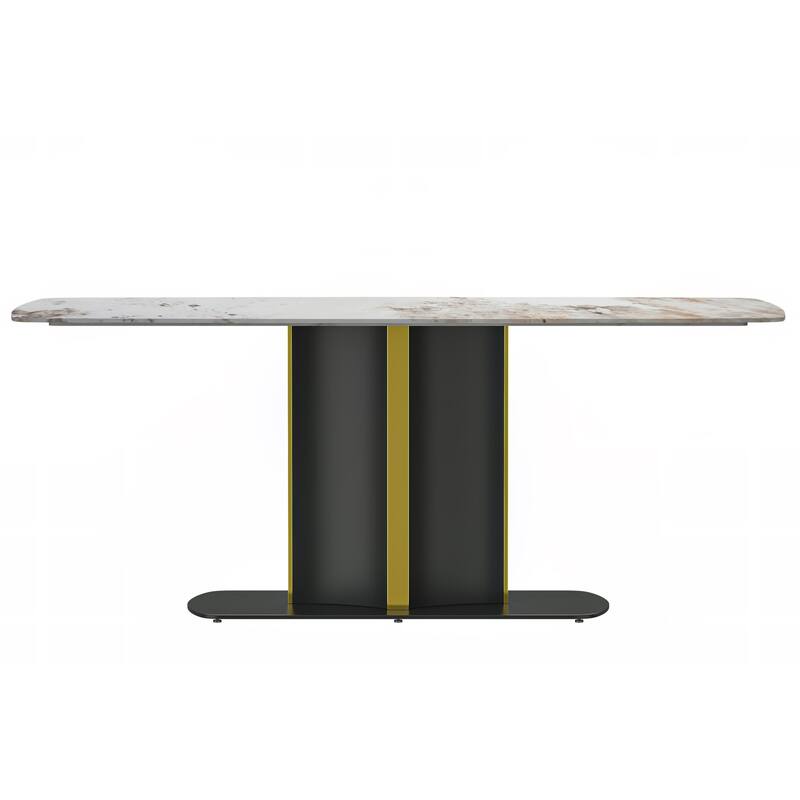 Sylva Dining Table Rectangular Tabletop in Gold Pedestal Base