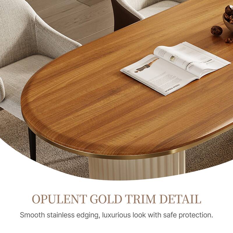 71" Mid Century Wood Rectangular Dining Table for 6, Oval Kitchen Table with double legs, Brown