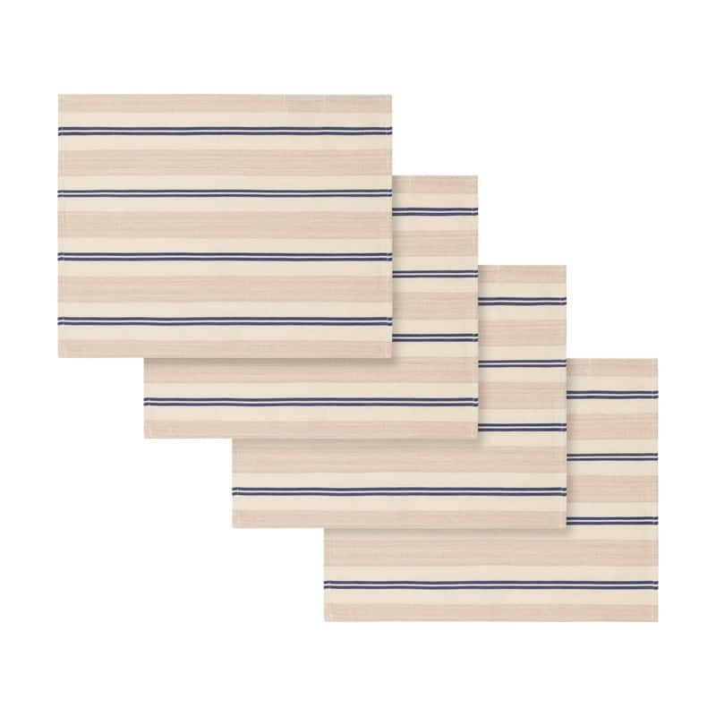 French Home Set of 4 Cream, Blue, and Pink Striped Placemats