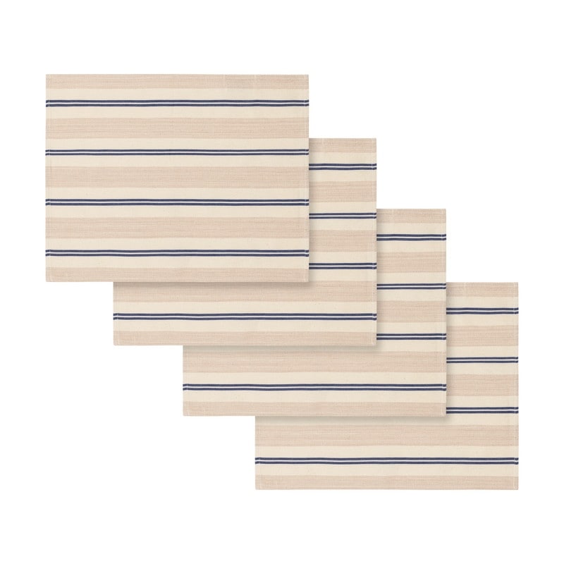 French Home Set of 4 Cream, Blue, and Pink Striped Placemats