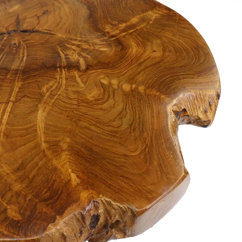 Round Natural Unique Shape Teak Wood End Table with Iron Legs