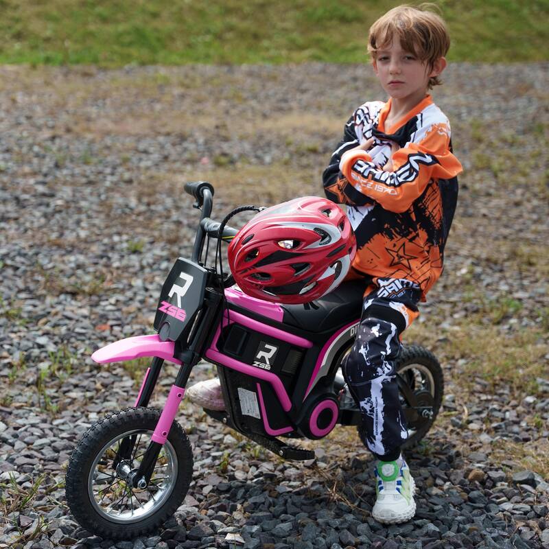 24V Teen Electric Motorcycle with Manual Throttle, Music, Horn, Pneumatic Wheels, 6.2-14.9 mph Speed, for Ages 13+