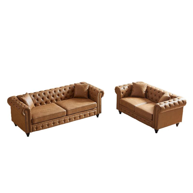 Chesterfield Style Sofa Set - 3+2 Seats, Tech Fabric