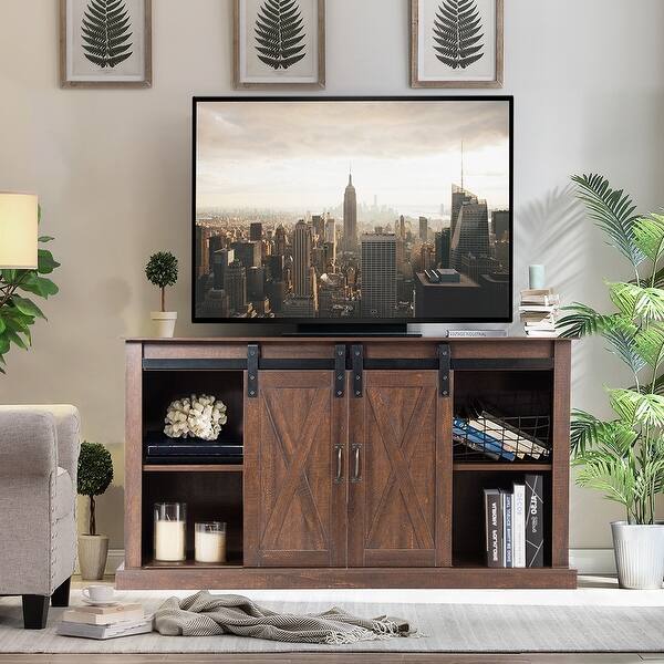 Shop Costway Tv Stand Sliding Barn Door Media Center Console Cabinet Overstock 30316867