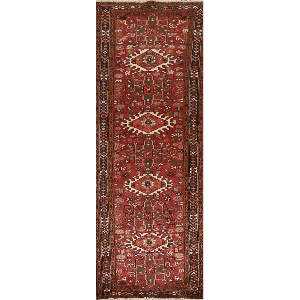 Tribal Gharajeh Persian Runner Rug Handmade Red Wool Carpet - 2'4" x 9'4"
