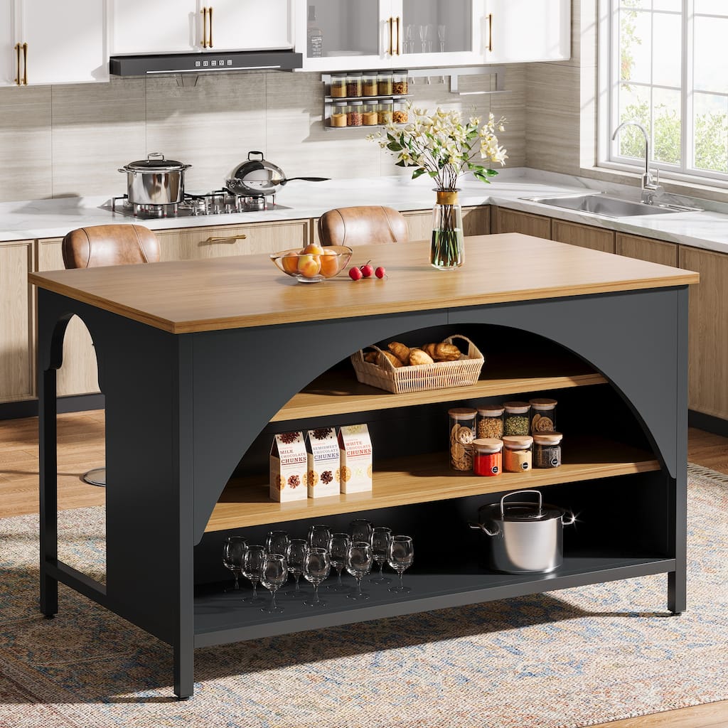 Kitchen Island with 3 Storage Shelves