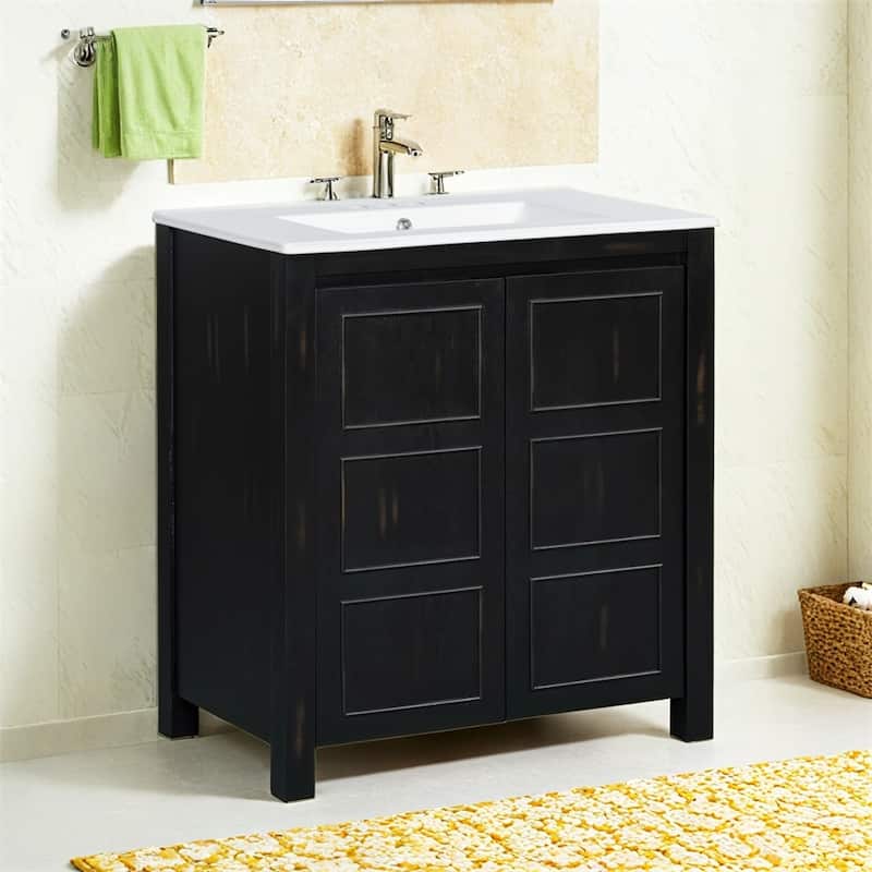 30'' Farmhouse Bathroom Vanity with Ceramic Sink,Soft-Close Door