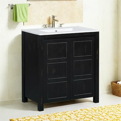 30'' Farmhouse Bathroom Vanity with Ceramic Sink,Soft-Close Door